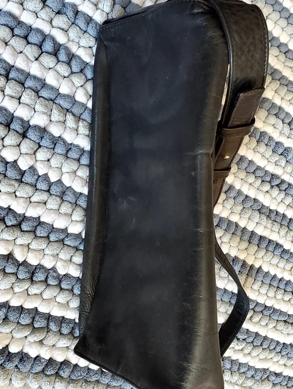 DKNY Black Leather Messenger Bag with Adjustable Strap